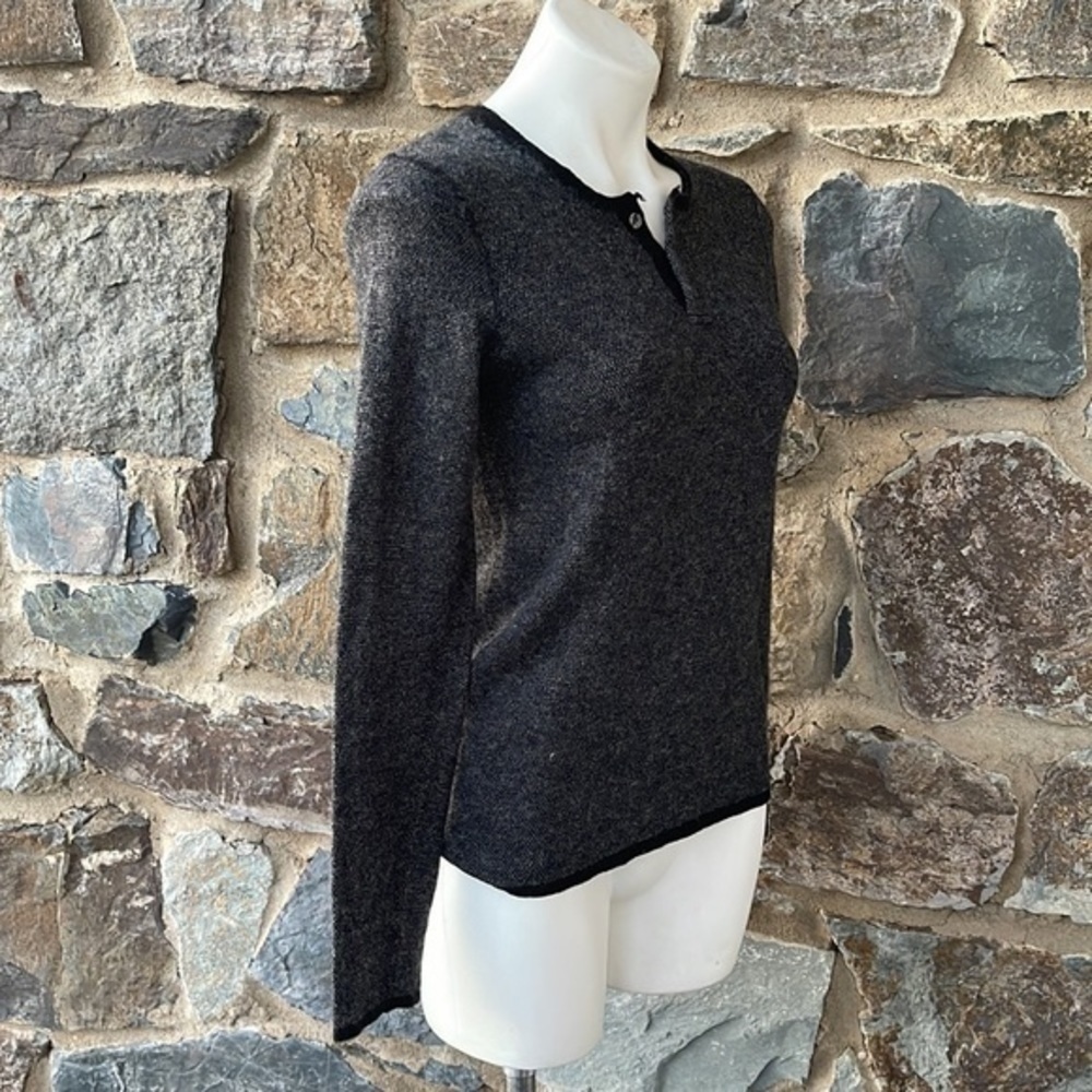 Vince Wool Henley Long Sleeve Top in Heathered Charcoal Gray & Black Size Small - Picture 3 of 6